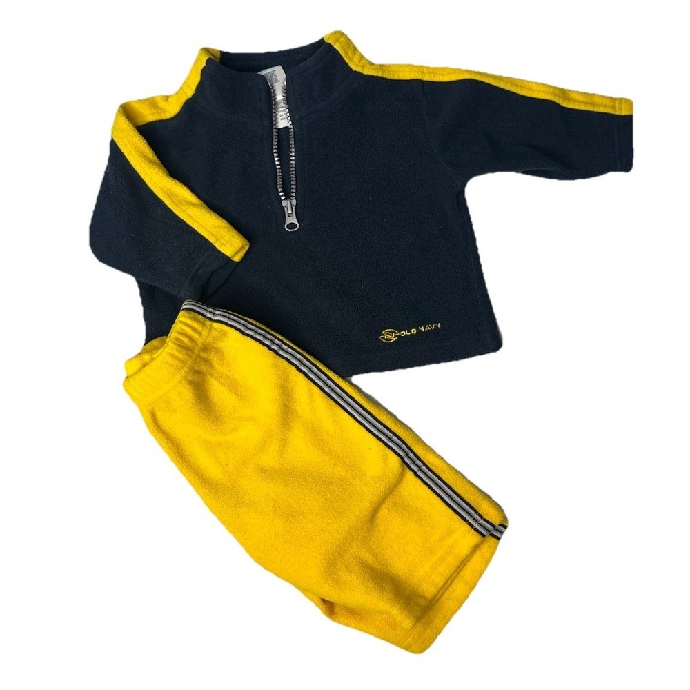 Vtg Old Navy Baby Two Piece Fleece Outfit Yellow Navy Size 3-6 Months